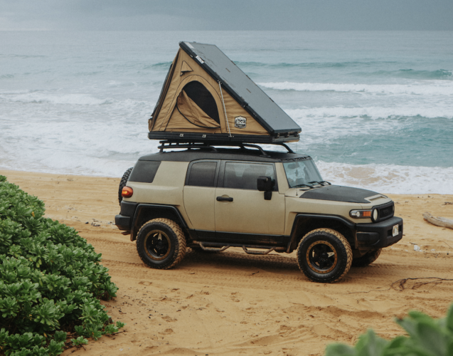 camper truck on sea shore