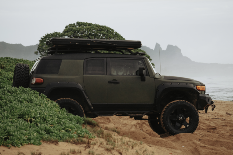 jeep parked at seashore