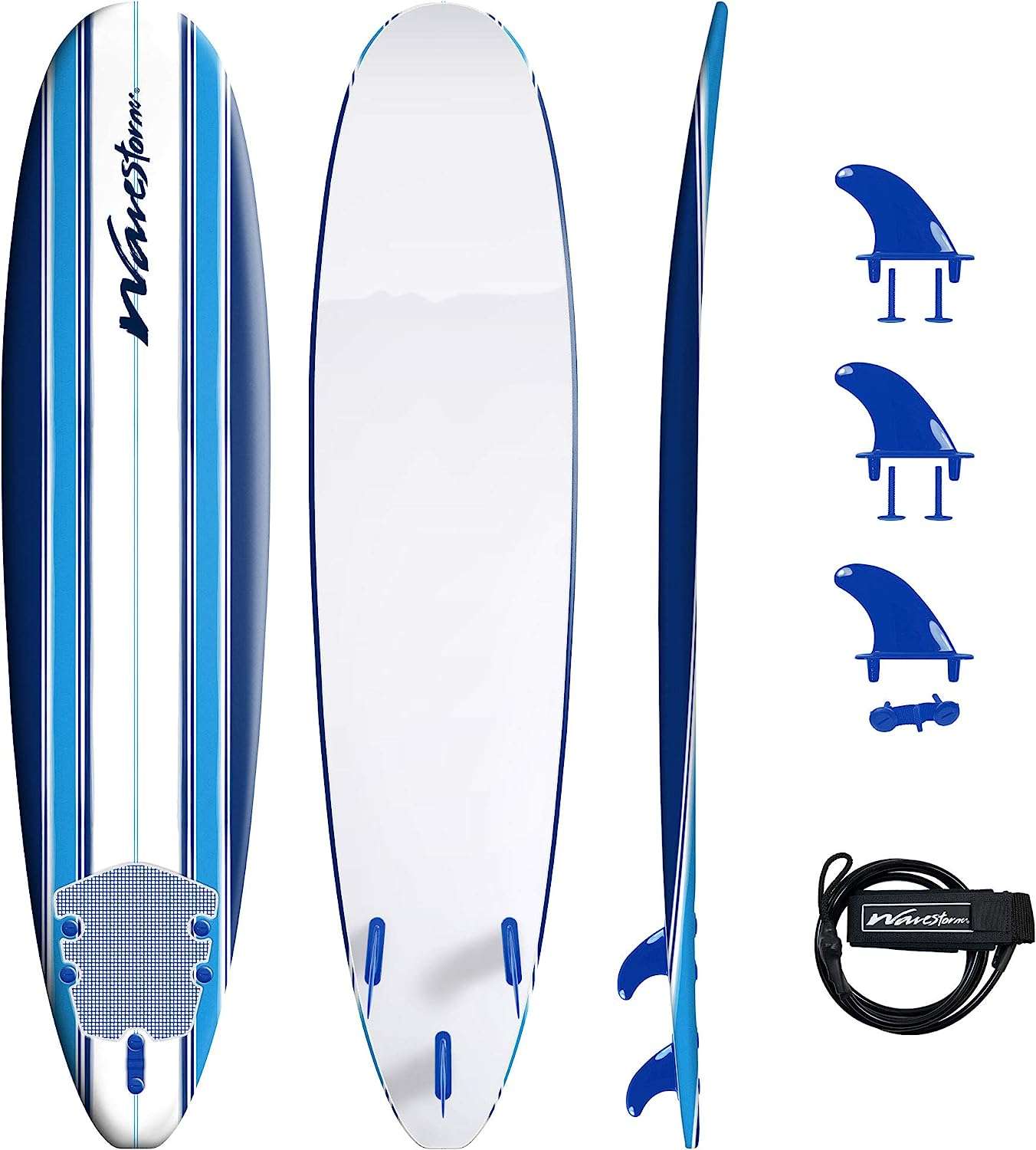 blue and white surfboard