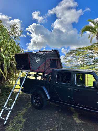 black gladiator with rooftop camping tent