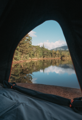 lake view from camping tent